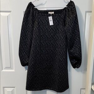 NWT Off Shoulder‎ Black Metallic Pattern Loft Dress Size XS
